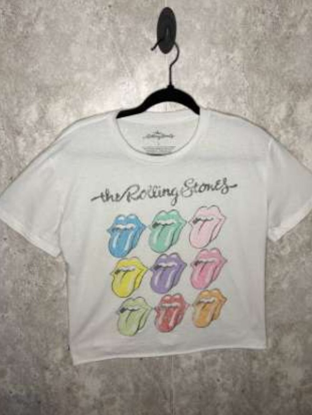 Rolling Stones Pastel Multi-Tongue Crop Top — Size L